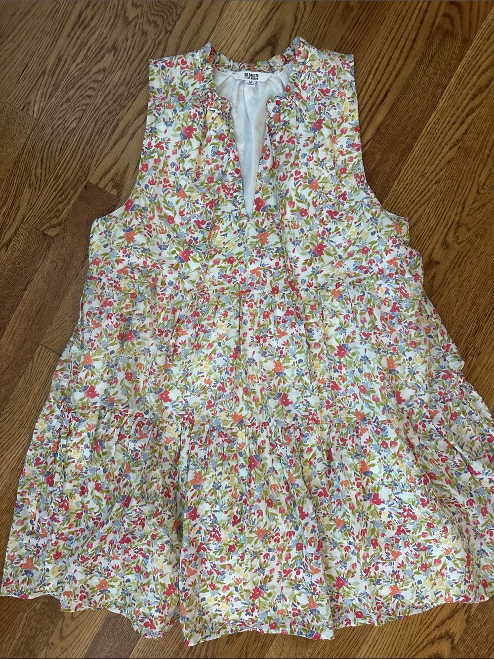 BB Dakota by Steve Madden White Floral Mini Dress with Pink and Green